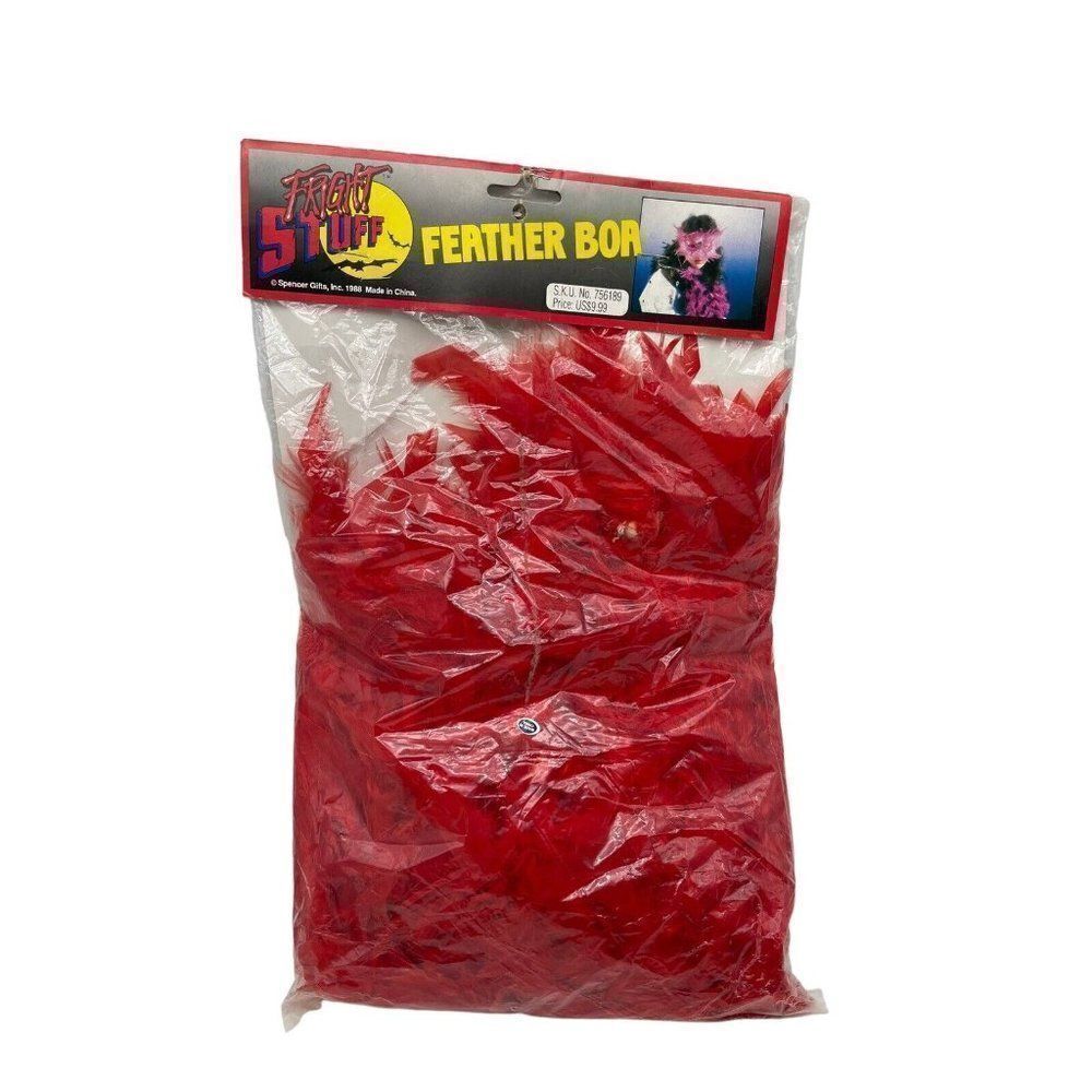 Vintage Red Feather Boa Spencer Gifts 1988 Fright Stuff Dress Up Costume NOS